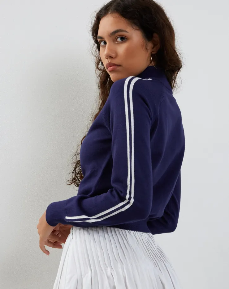 Women Motel Rocks Jackets | Lennon Knitted Jacket in Navy with White Stripe