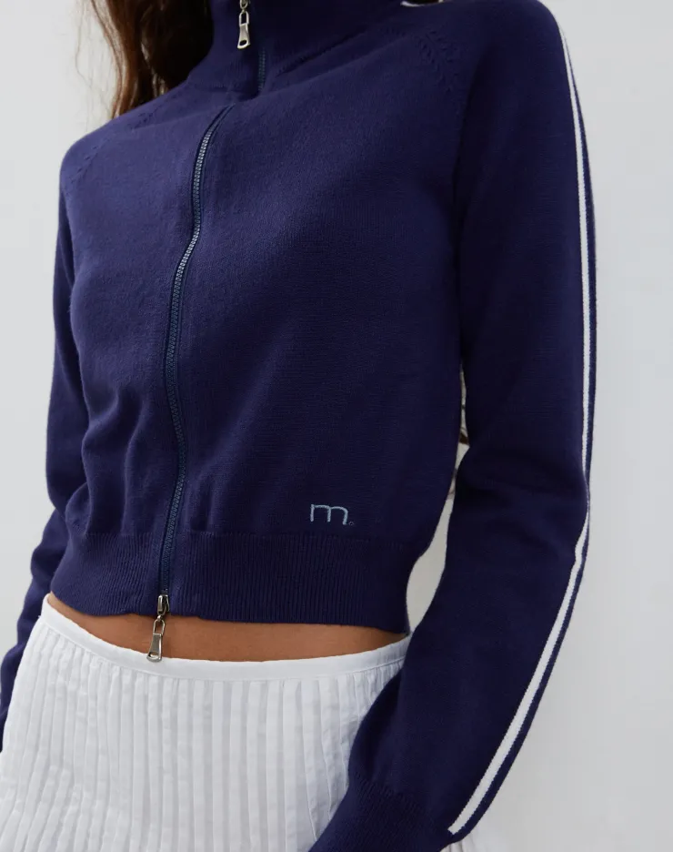 Women Motel Rocks Jackets | Lennon Knitted Jacket in Navy with White Stripe