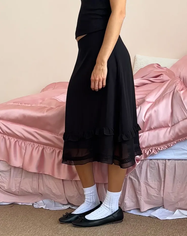 Women Motel Rocks A Line Skirts | Midi Skirts | Lenuta Chiffon Midi Skirt in Black