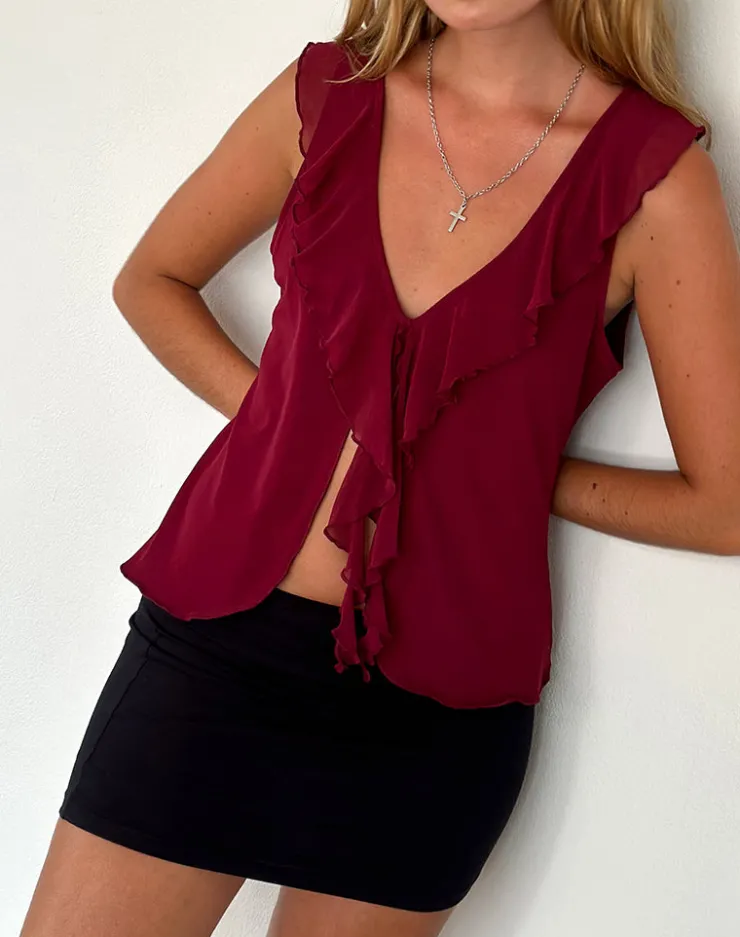 Women Motel Rocks Strappy Tops | Going Out Tops | Leviosa Butterfly Top in Deep Burgundy