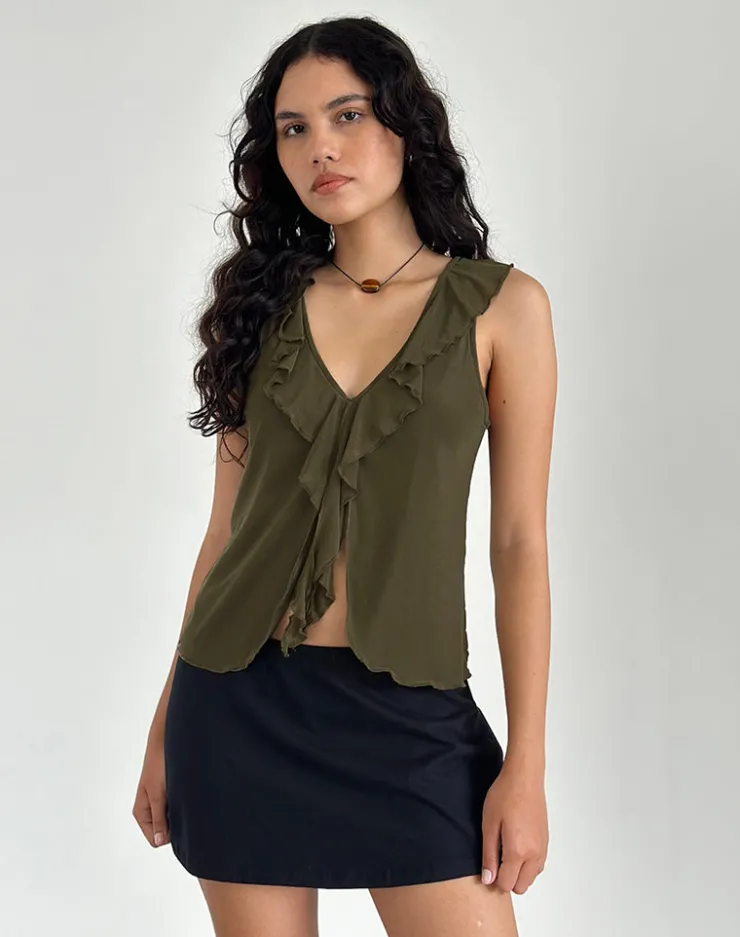 Women Motel Rocks Printed Tops | Strappy Tops | Leviosa Butterfly Top In Mesh Moss Green