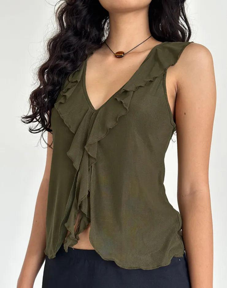 Women Motel Rocks Printed Tops | Strappy Tops | Leviosa Butterfly Top In Mesh Moss Green