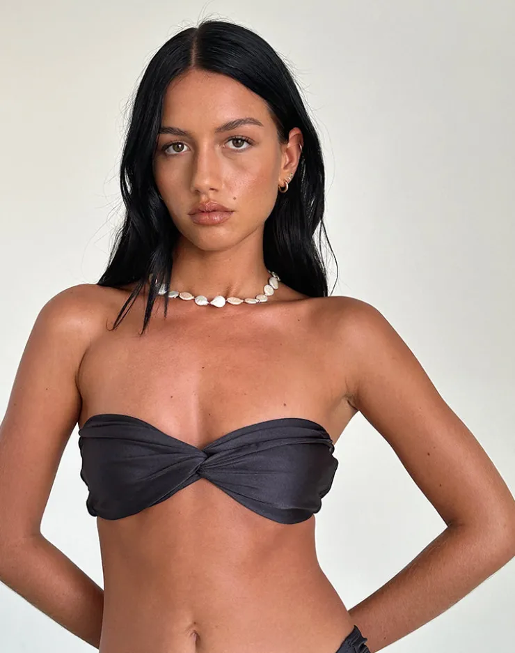 Women Motel Rocks Swimwear | Linda Twist Bikini Top in Dark Grey