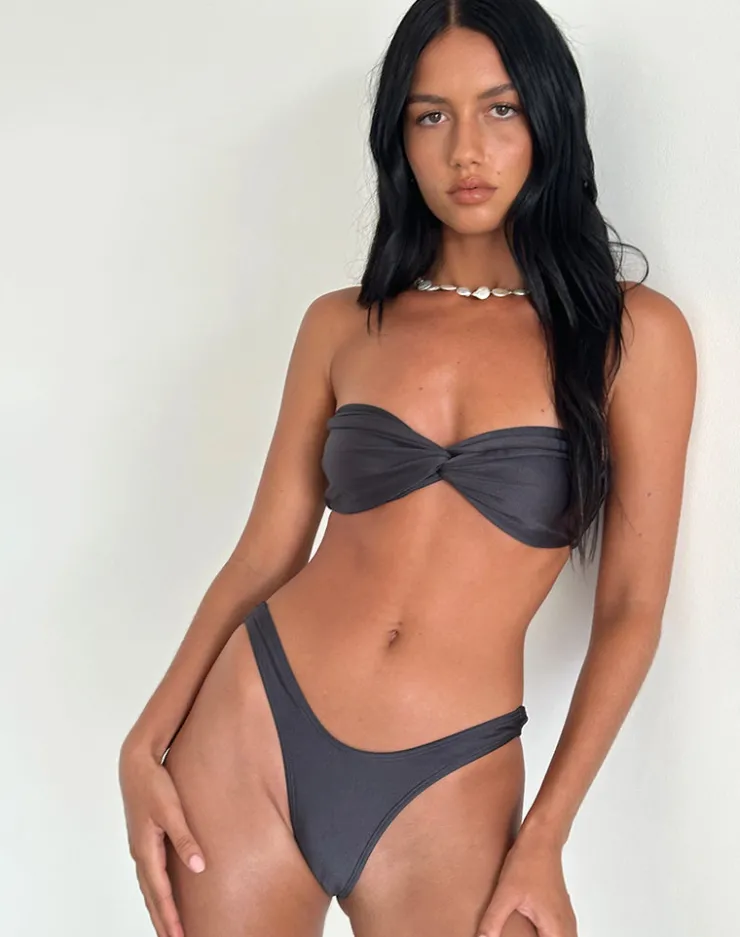 Women Motel Rocks Swimwear | Linda Twist Bikini Top in Dark Grey