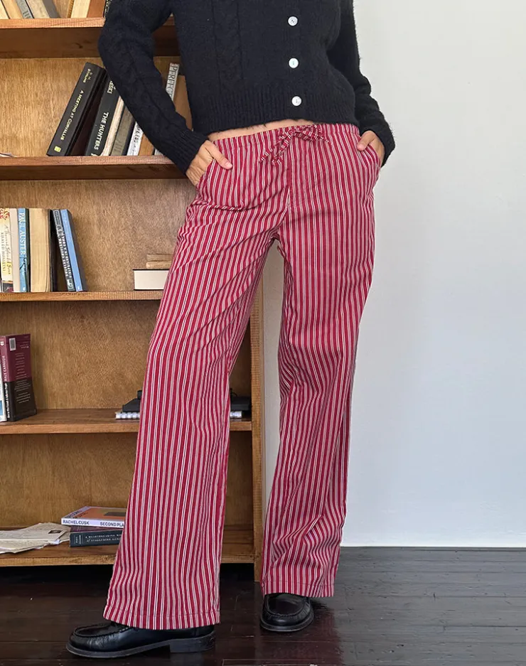 Women Motel Rocks Co-ords | Lirura Casual Trouser in Maroon Stripe