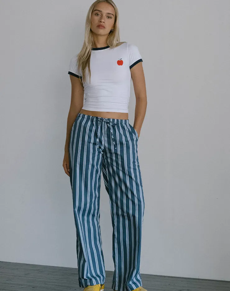 Women Motel Rocks Basics | Lirura Trouser in Poplin Formal Stripe Navy