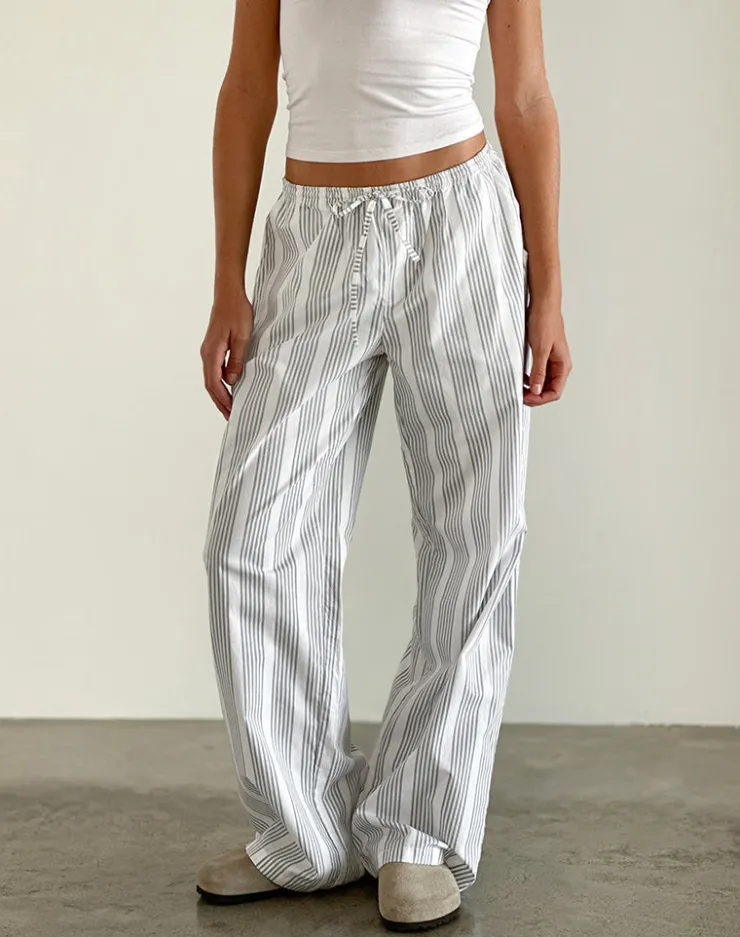 Women Motel Rocks Basics | Low Rise Pants | Lirura Trouser in Vertical Grey Stripe