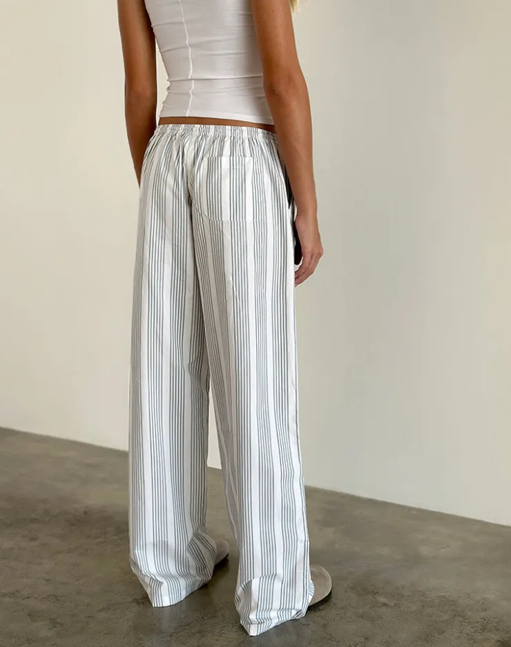 Women Motel Rocks Basics | Low Rise Pants | Lirura Trouser in Vertical Grey Stripe