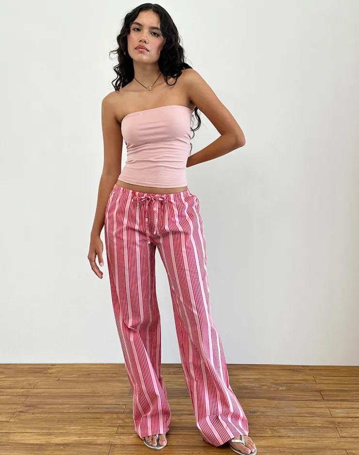 Women Motel Rocks Wide Leg Pants | Low Rise Pants | Lirura Trouser in Vertical Red Stripe