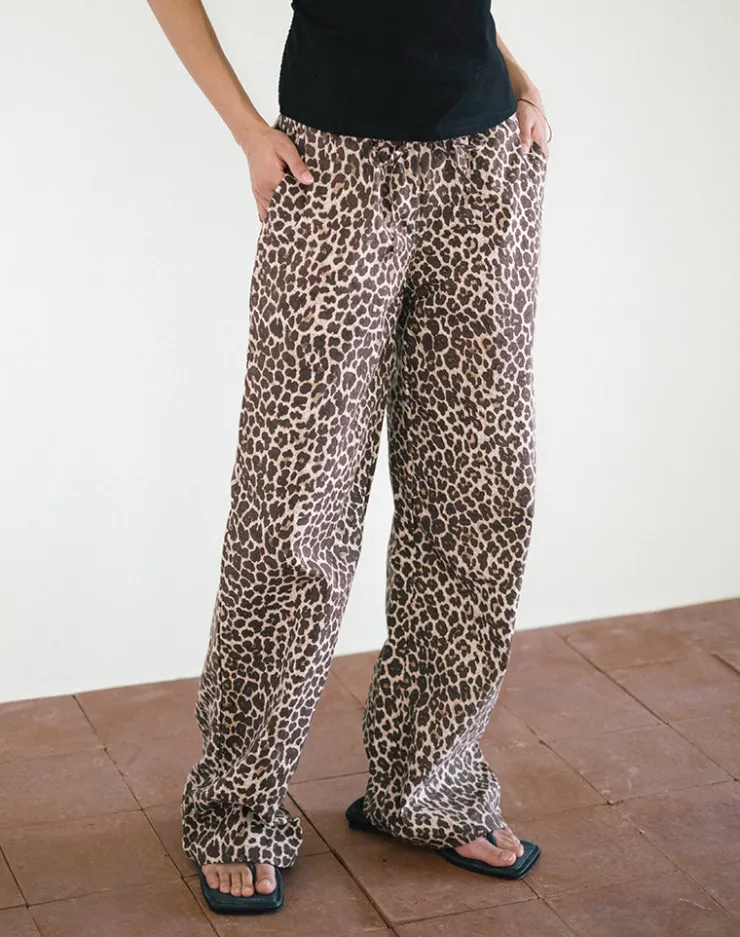 Women Motel Rocks Wide Leg Pants | Lirura Trousers in Rar Leopard Sandstorm