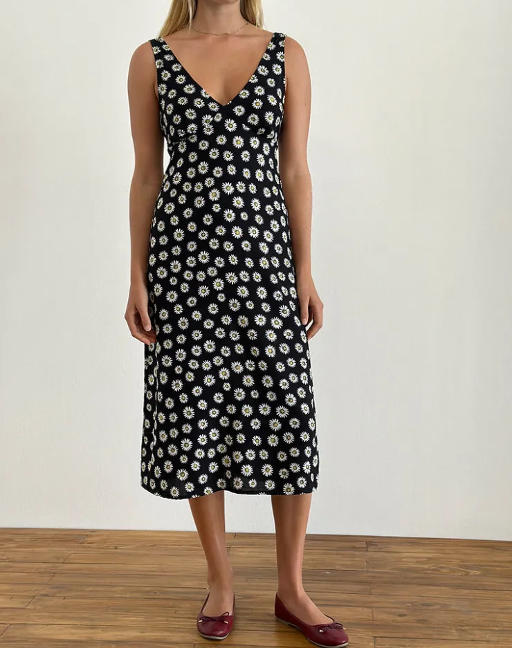 Women Motel Rocks Printed Dresses | Day Dresses | Lisheva Midi Dress in Grunge Daisy Black