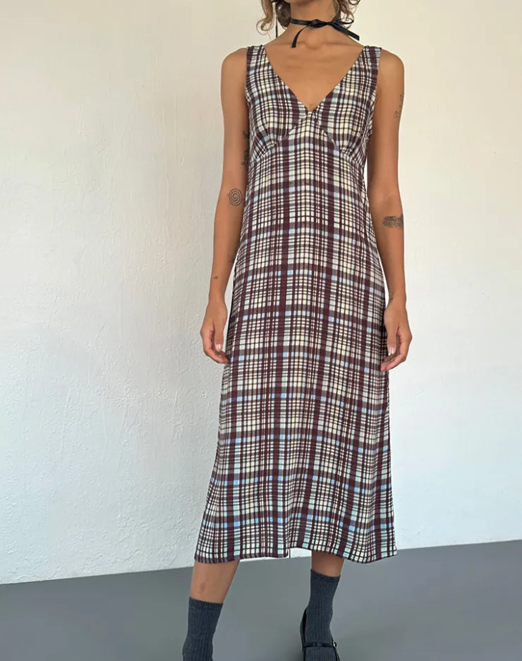 Women Motel Rocks Printed Dresses | Day Dresses | Liva Midi Dress in Multi Check Brown