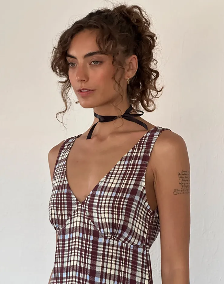 Women Motel Rocks Printed Dresses | Day Dresses | Liva Midi Dress in Multi Check Brown