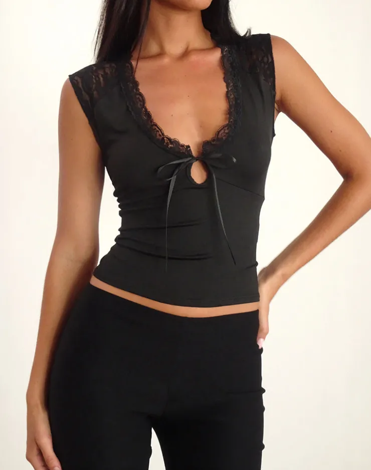 Women Motel Rocks Vest Tops | Going Out Tops | Livina Top in Slinky Jersey Lace Black