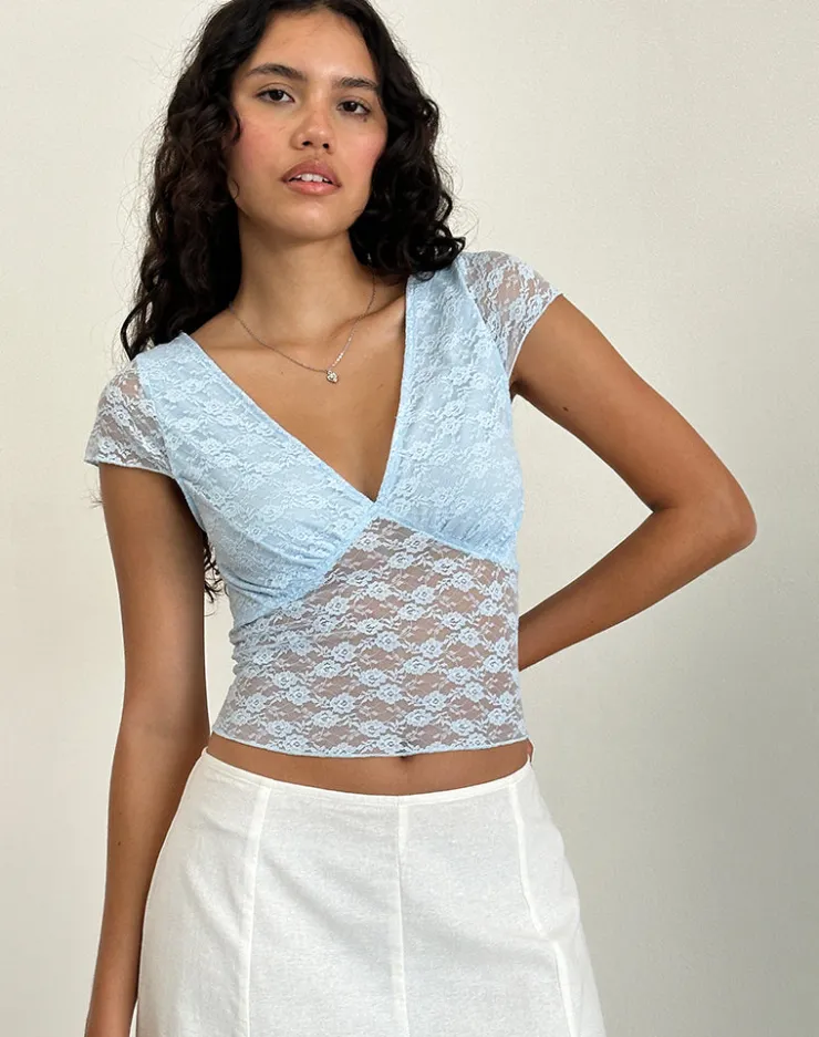 Women Motel Rocks Lace Tops | Livra Top in Clover Lace Blue