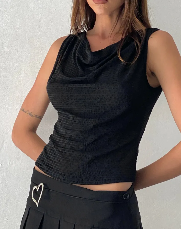 Women Motel Rocks Vest Tops | Strappy Tops | Lizette Cowl Open Back Top in Textured Black