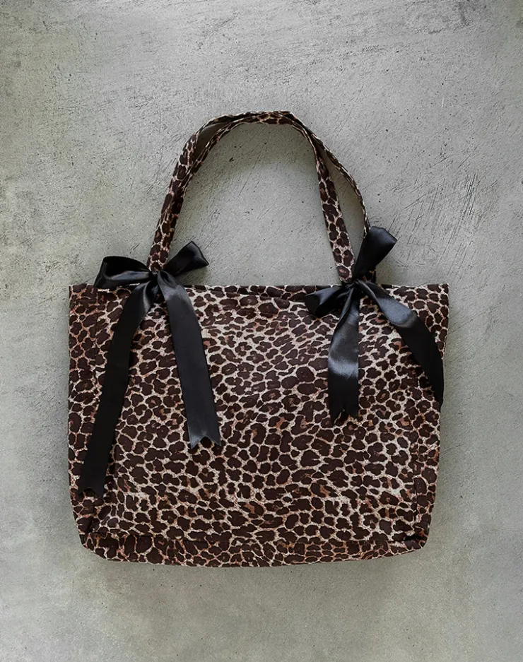 Women Motel Rocks Accessories | London Bag in Rar Leopard Sandstorm Print with Black Bows