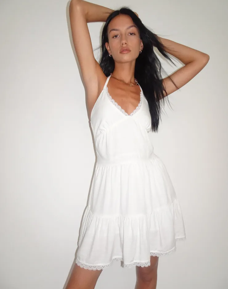 Women Motel Rocks Basics | Day Dresses | Londyn Tiered Halter Mini Dress in Off White