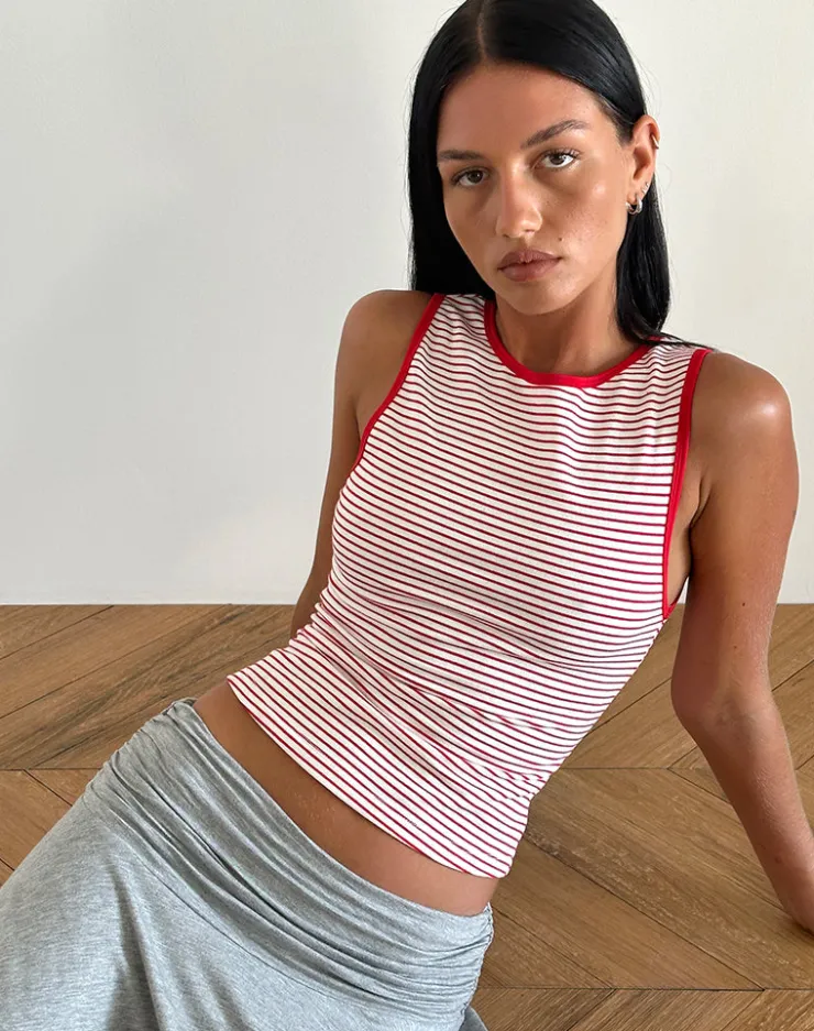 Women Motel Rocks Vest Tops | Printed Tops | Lorde Tank Top in Red and White Stripe