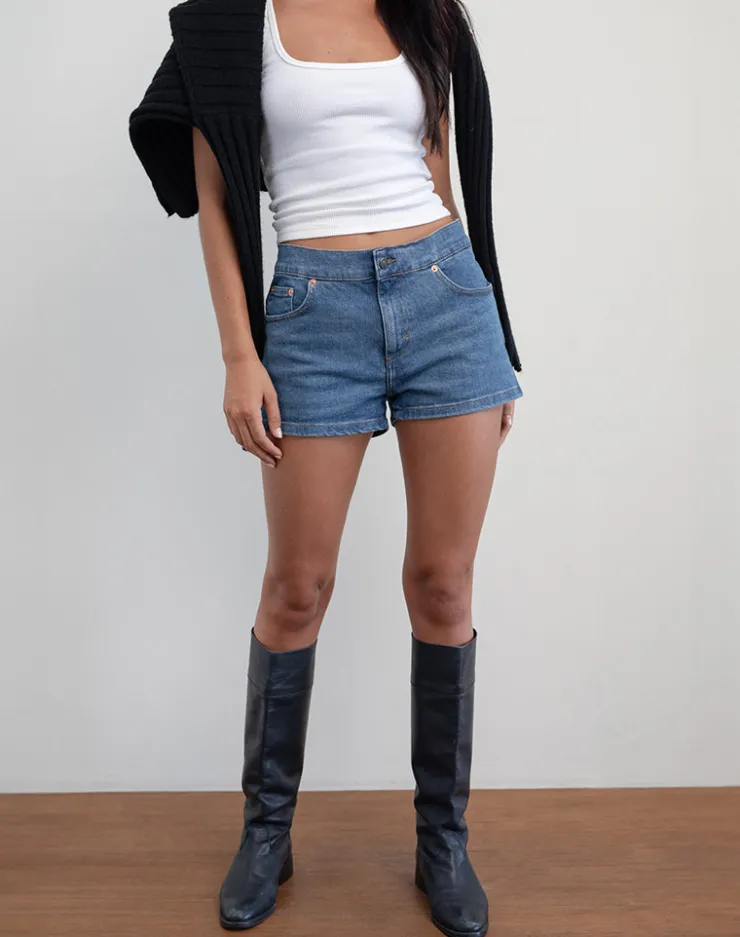 Women Motel Rocks Jorts | Low Rise Denim Hot Pants in Bay Blue