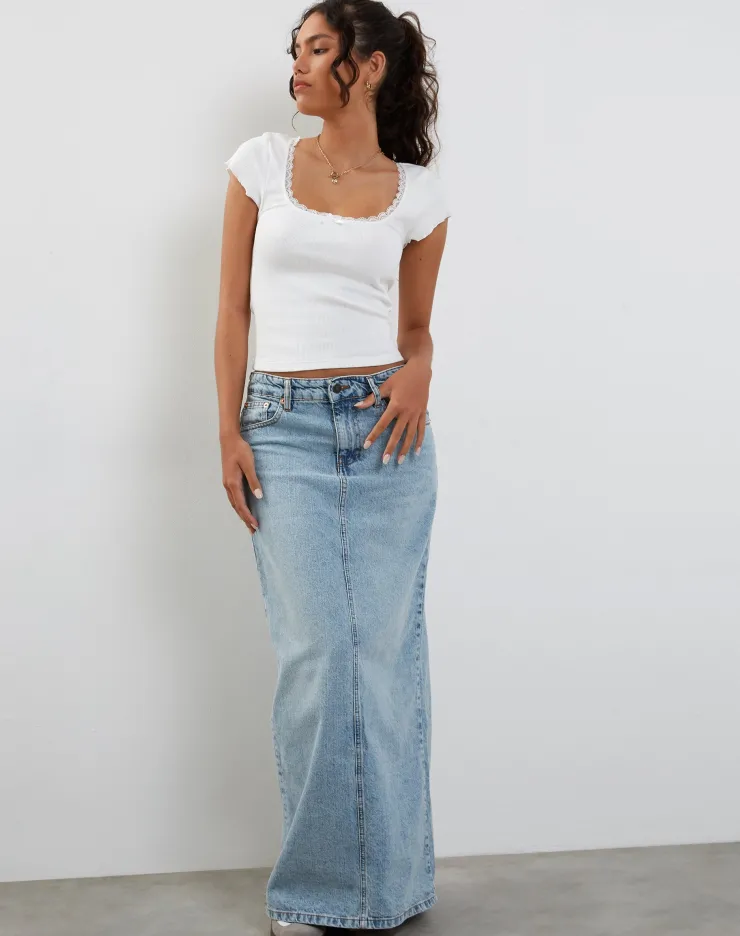 Women Motel Rocks Denim Skirts | Maxi Skirts | Low Rise Denim Maxi Skirt in Bleach Denim