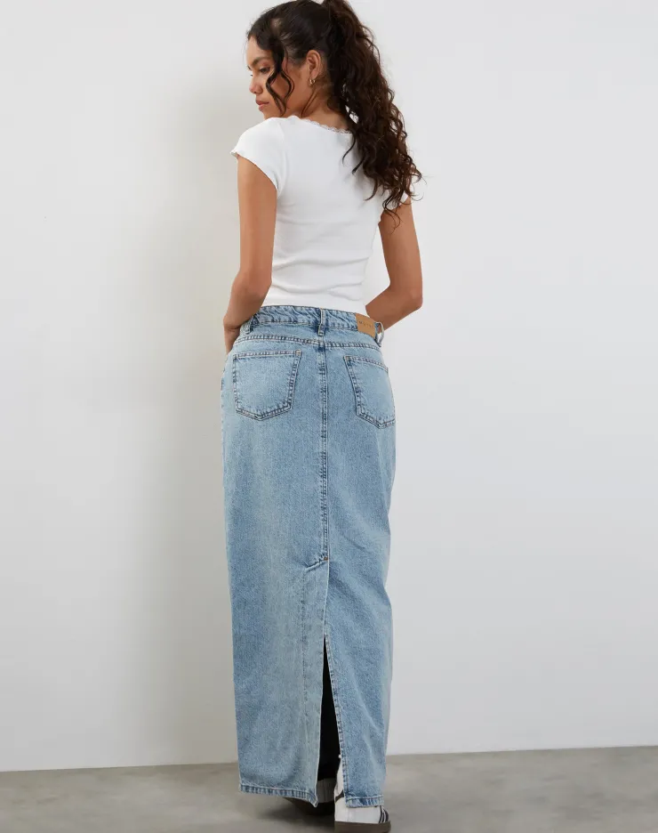 Women Motel Rocks Denim Skirts | Maxi Skirts | Low Rise Denim Maxi Skirt in Bleach Denim