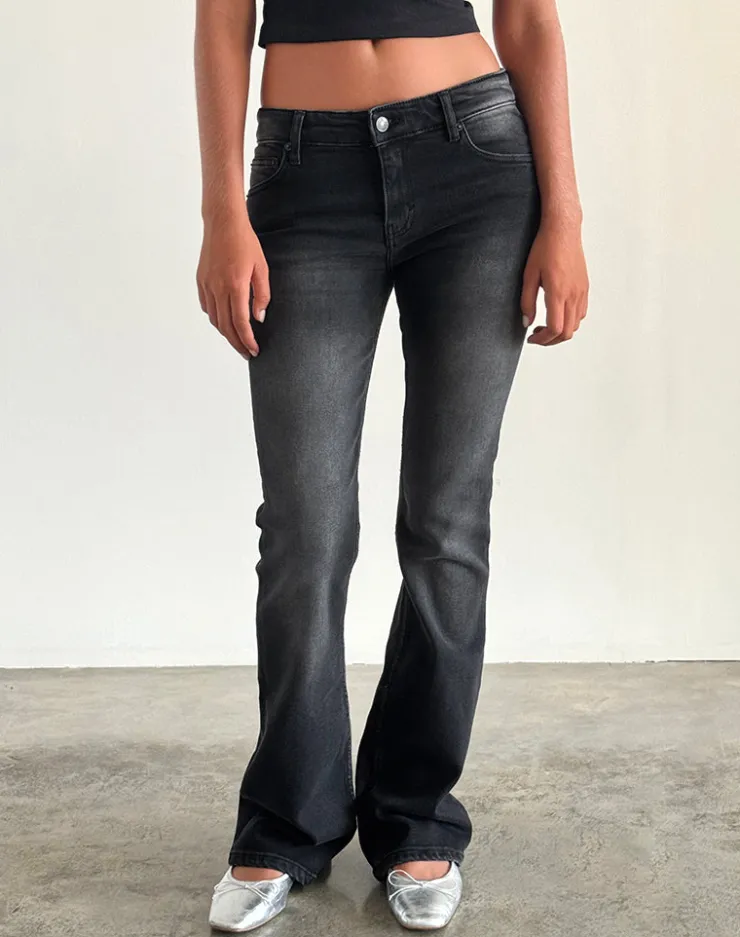 Women Motel Rocks Flared Jeans | Low Rise Flared Jeans in Extreme Black