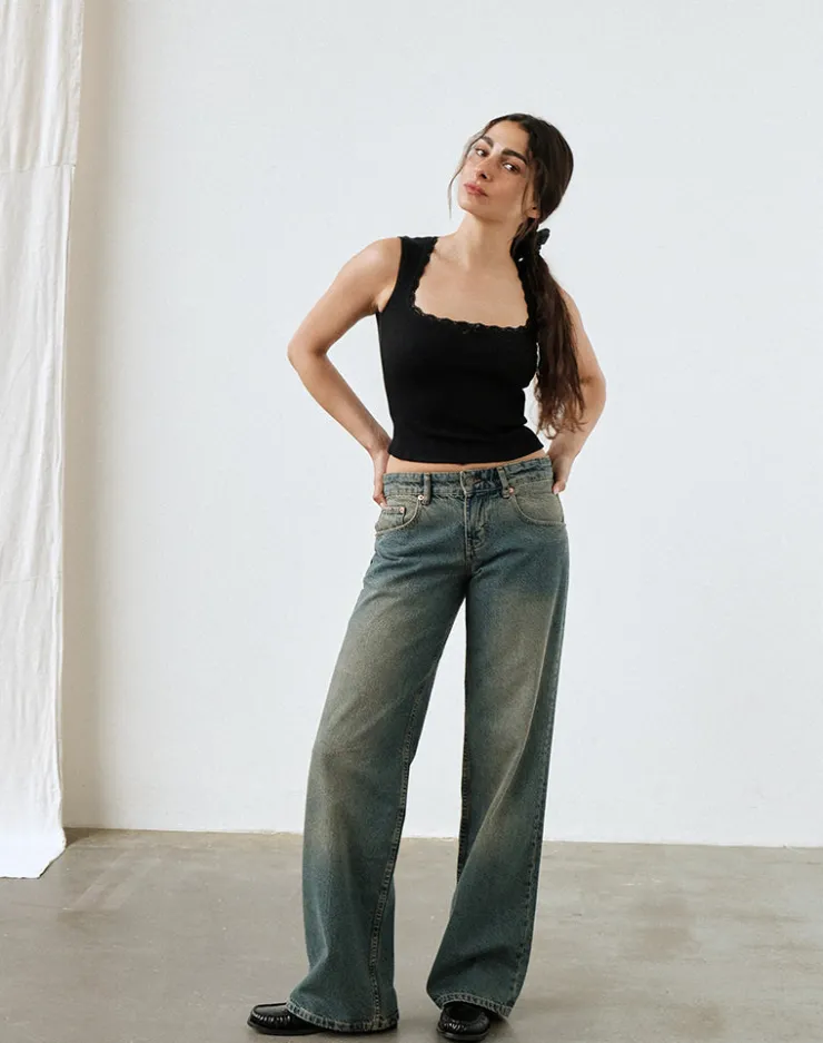 Women Motel Rocks Jeans | Straight Leg Jeans | Low Rise Parallel Jeans in Brown Blue Acid