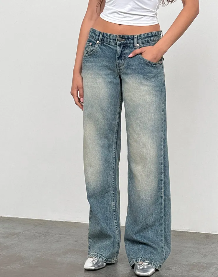 Women Motel Rocks Jeans | Straight Leg Jeans | Low Rise Parallel Jeans In Dirty Blue