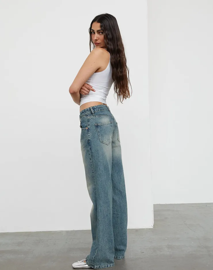 Women Motel Rocks Jeans | Straight Leg Jeans | Low Rise Parallel Jeans In Dirty Blue