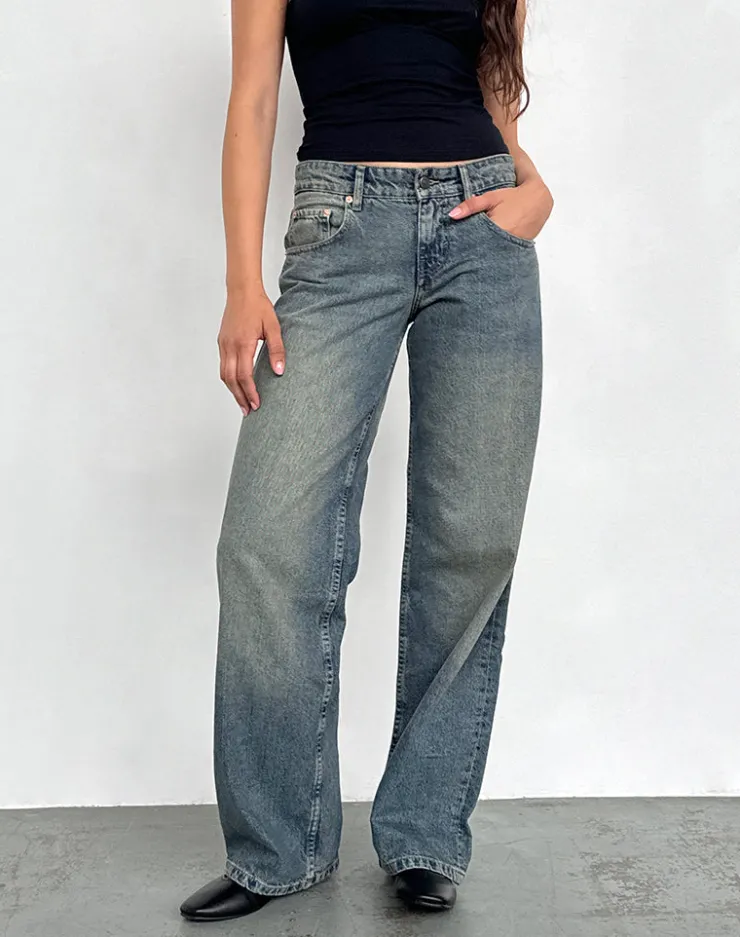 Women Motel Rocks Jeans | Straight Leg Jeans | Low Rise Parallel Jeans in Extreme Blue Green