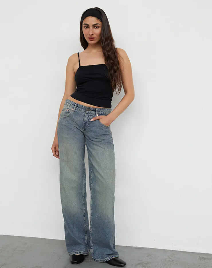 Women Motel Rocks Jeans | Straight Leg Jeans | Low Rise Parallel Jeans in Extreme Blue Green