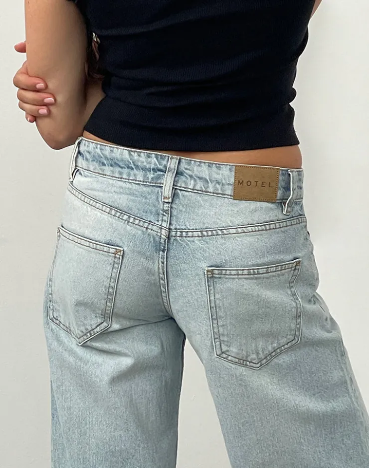 Women Motel Rocks Jeans | Straight Leg Jeans | Low Rise Parallel Jeans In Extreme Light Wash Blue