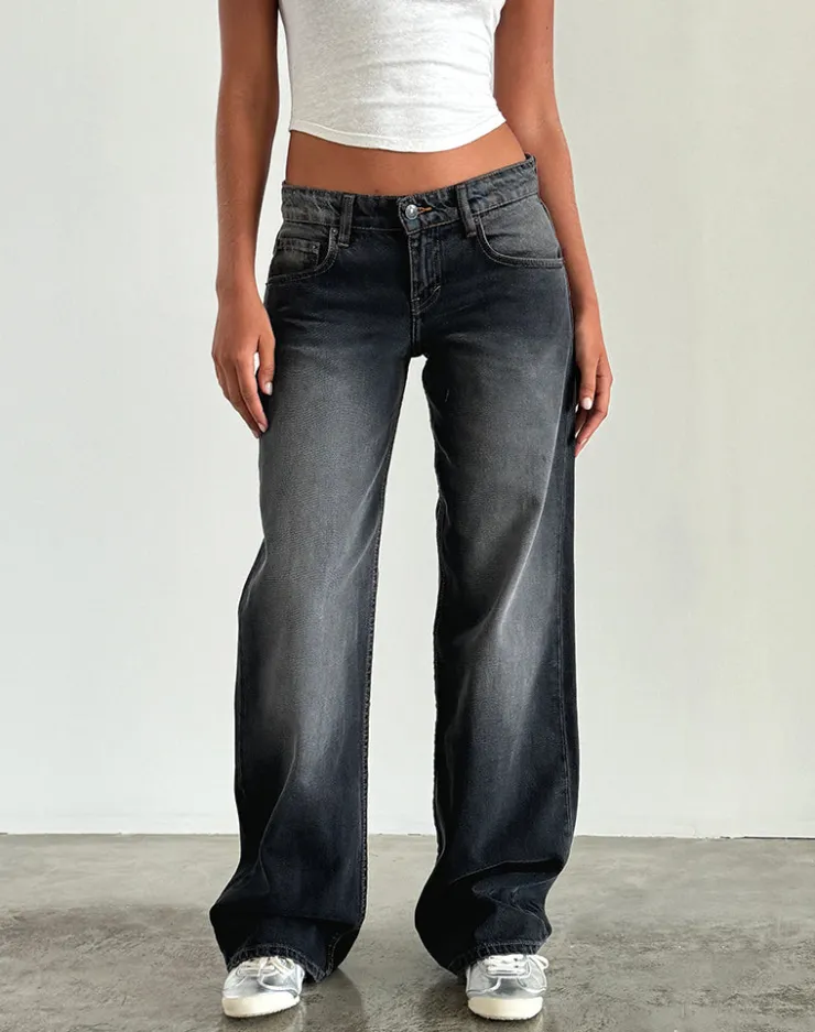 Women Motel Rocks Low Rise Pants | Jeans | Low Rise Parallel Jeans in Grey Used Bleach