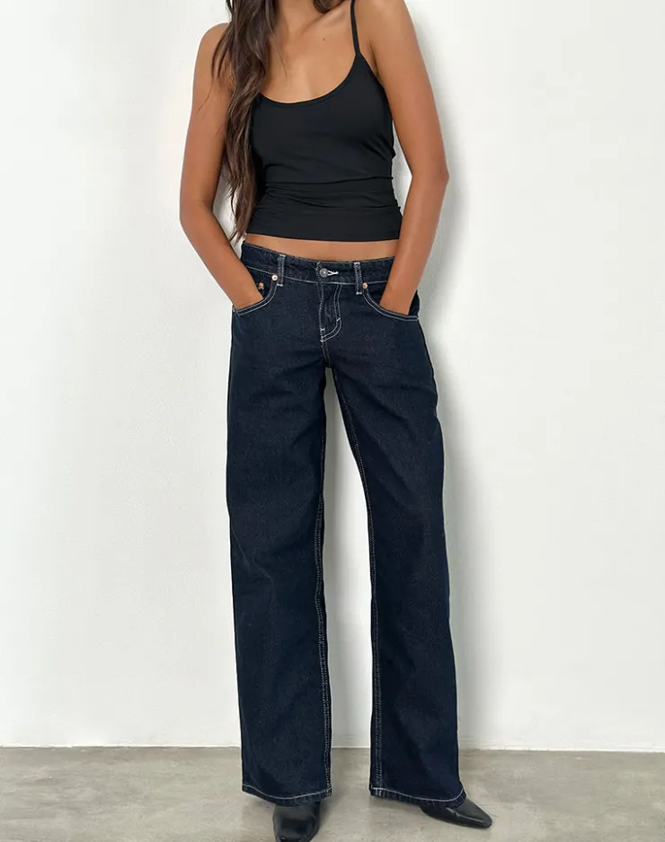 Women Motel Rocks Low Rise Pants | Jeans | Low Rise Parallel Jeans in Indigo with Contrast Stitch