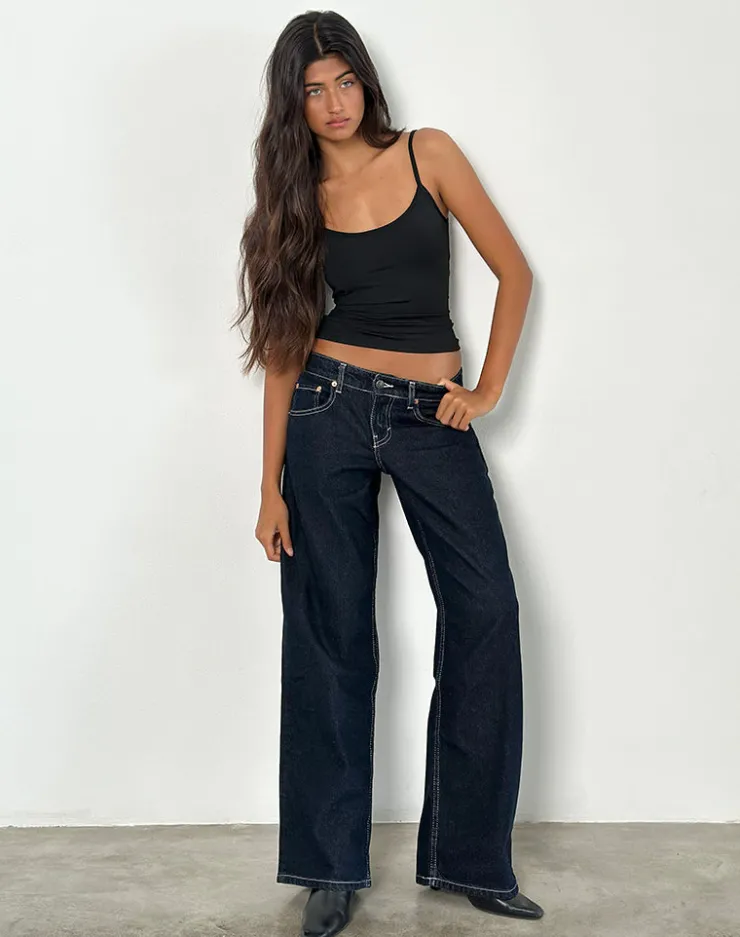 Women Motel Rocks Low Rise Pants | Jeans | Low Rise Parallel Jeans in Indigo with Contrast Stitch