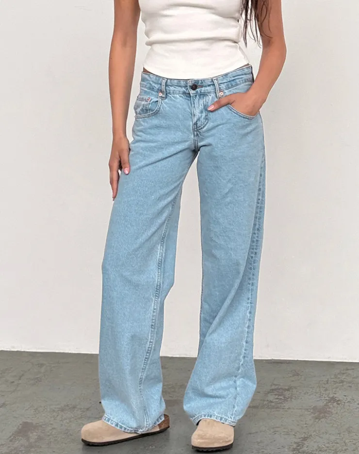 Women Motel Rocks Low Rise Pants | Straight Leg Jeans | Low Rise Parallel Jeans in Light Wash Blue