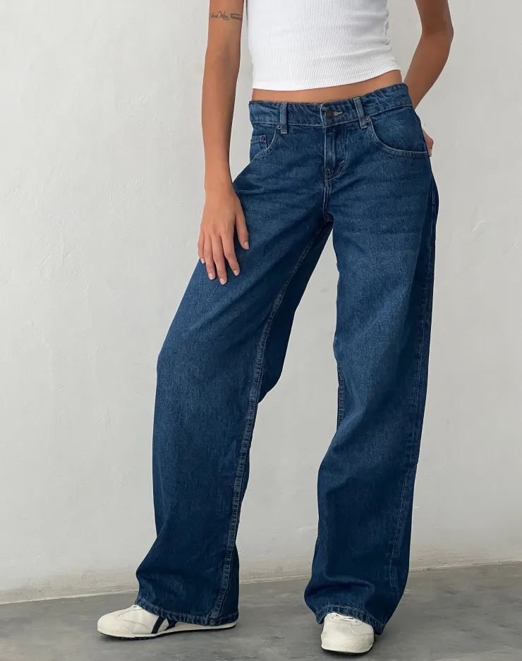 Women Motel Rocks Low Rise Pants | Jeans | Low Rise Parallel Jeans in Mid Blue Used