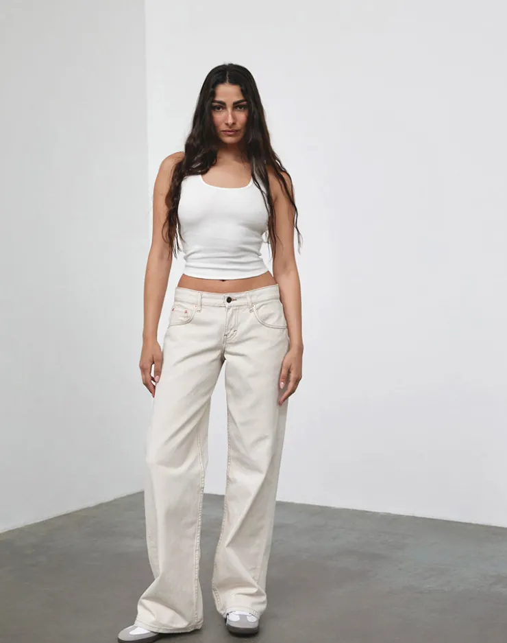 Women Motel Rocks Jeans | Straight Leg Jeans | Low Rise Parallel Jeans in Off White