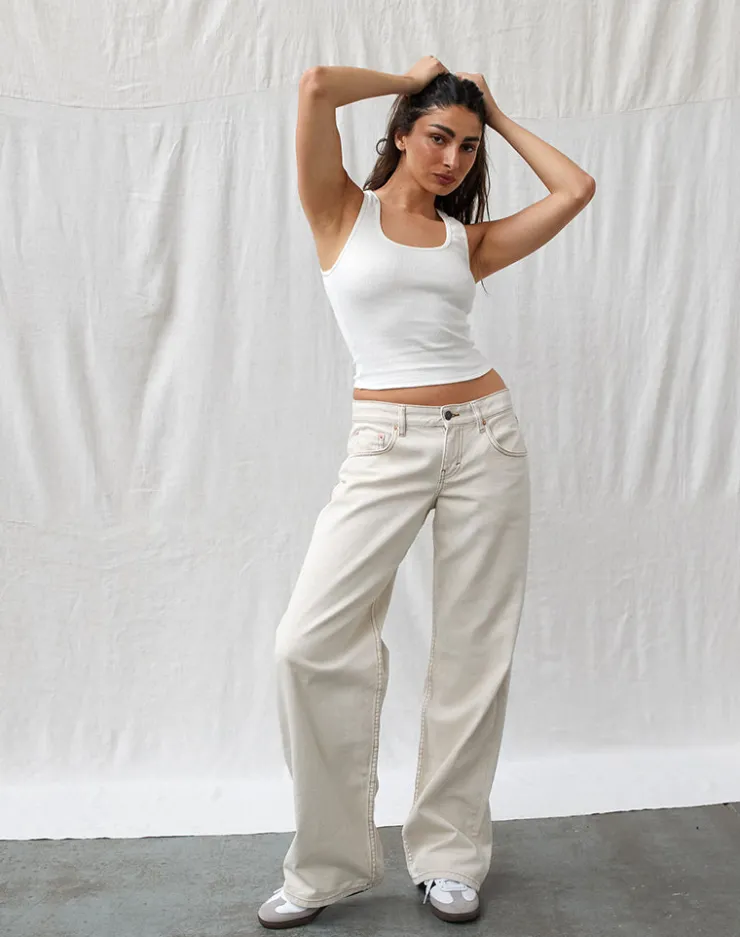 Women Motel Rocks Jeans | Straight Leg Jeans | Low Rise Parallel Jeans in Off White