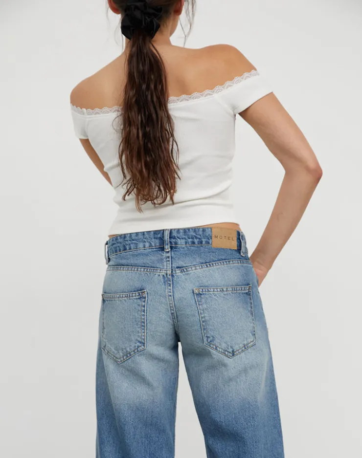 Women Motel Rocks Jeans | Straight Leg Jeans | Low Rise Parallel Jeans in Powder Blue