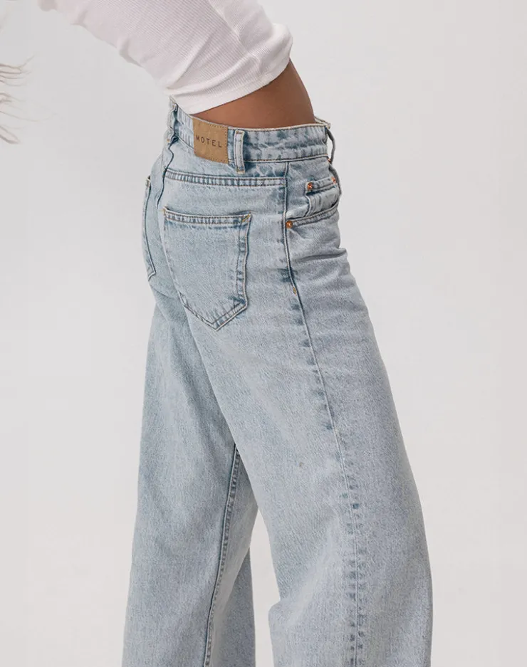 Women Motel Rocks Low Rise Pants | Jeans | Low Rise Parallel Jeans in 80s Light Blue Wash