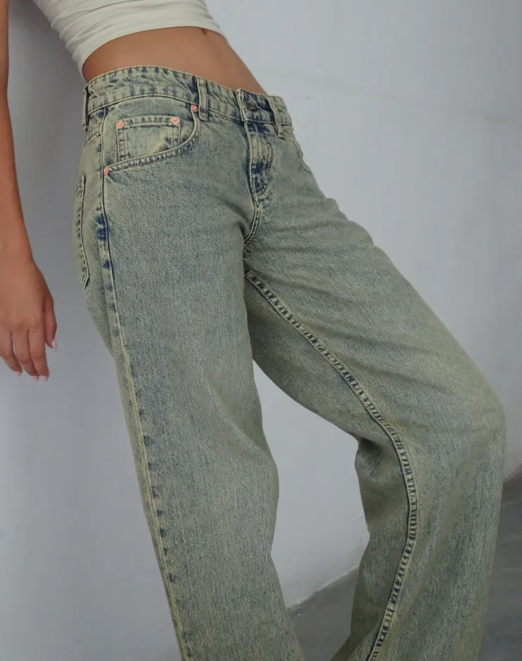 Women Motel Rocks Low Rise Pants | Jeans | Low Rise Parallel Jeans in Sandy Blue Acid