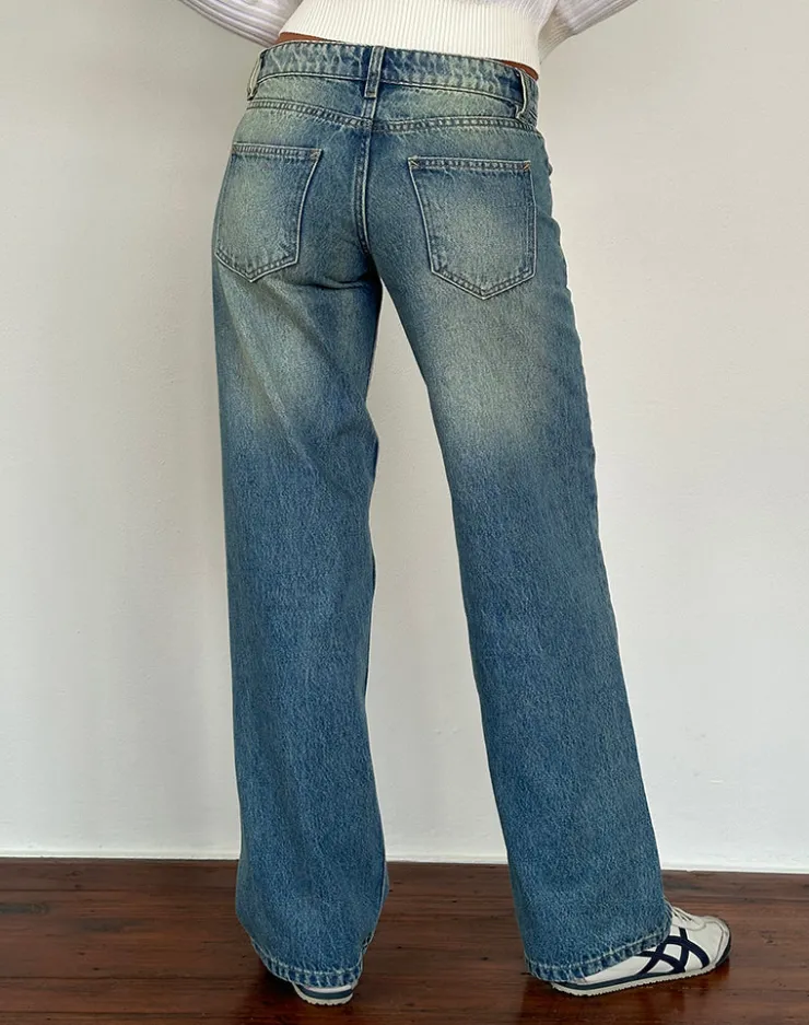 Women Motel Rocks Low Rise Pants | Jeans | Low Rise Parallel Jeans in Sea Green