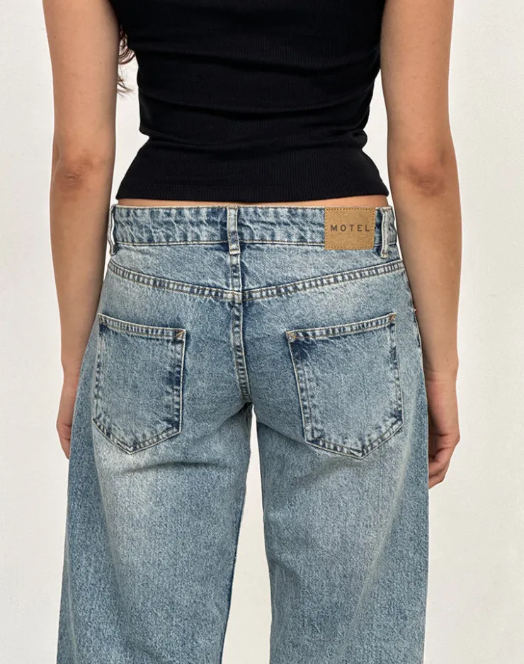 Women Motel Rocks Jeans | Straight Leg Jeans | Low Rise Parallel Jeans in Vintage Blue Wash