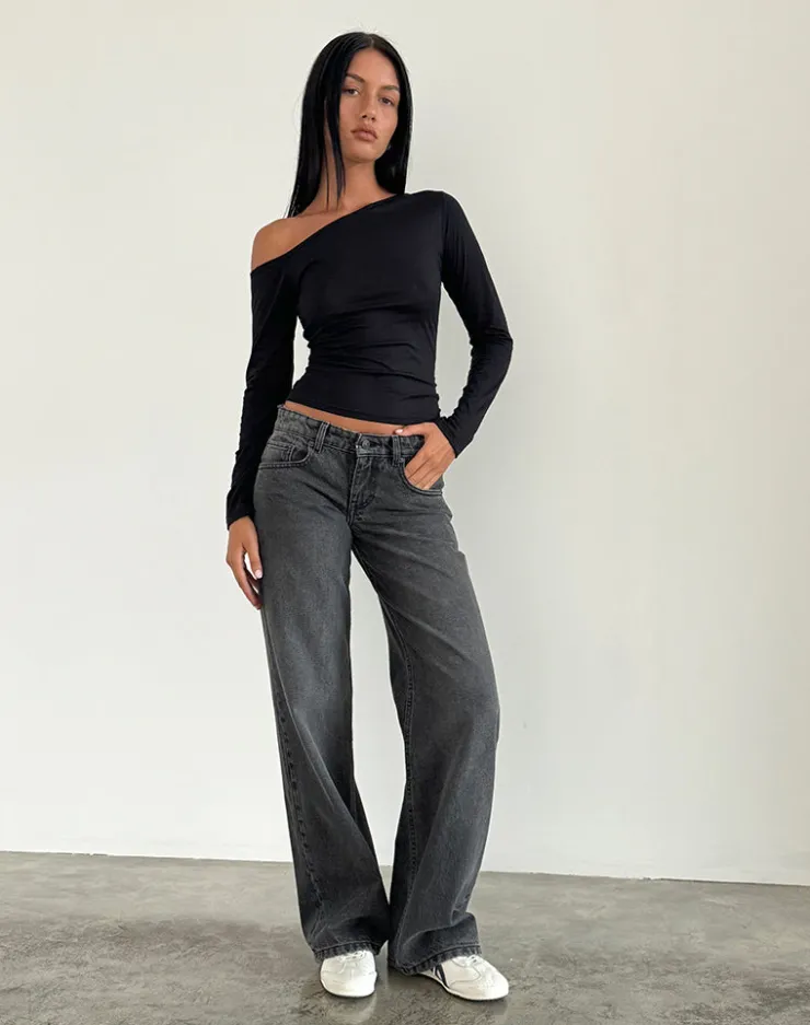 Women Motel Rocks Low Rise Pants | Jeans | Low Rise Parallel Jeans in Washed Black Grey