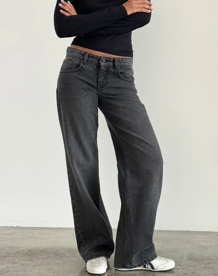 Women Motel Rocks Low Rise Pants | Jeans | Low Rise Parallel Jeans in Washed Black Grey