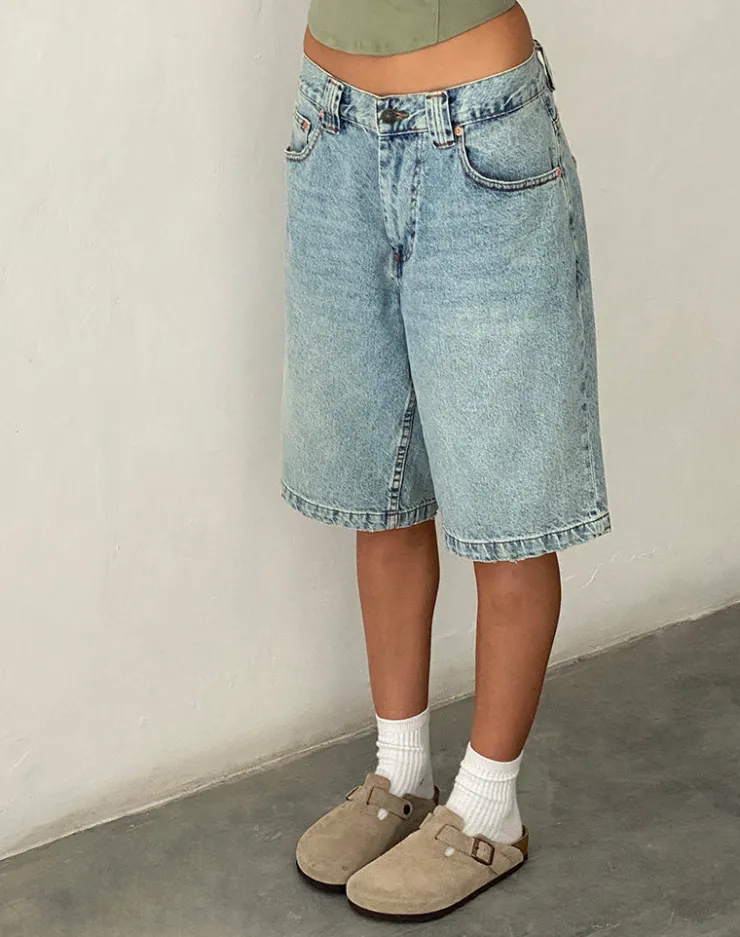 Women Motel Rocks Jorts | Low Rise Skater Shorts in Bleach Denim