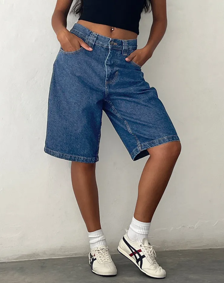 Women Motel Rocks Jorts | Low Rise Skater Shorts in Core Blue Stone