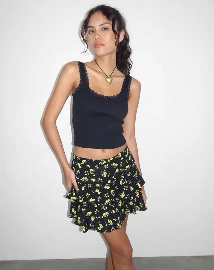 Women Motel Rocks Mini Skirts | Lowisa Frill Mini Skirt in Buttercup Black Yellow